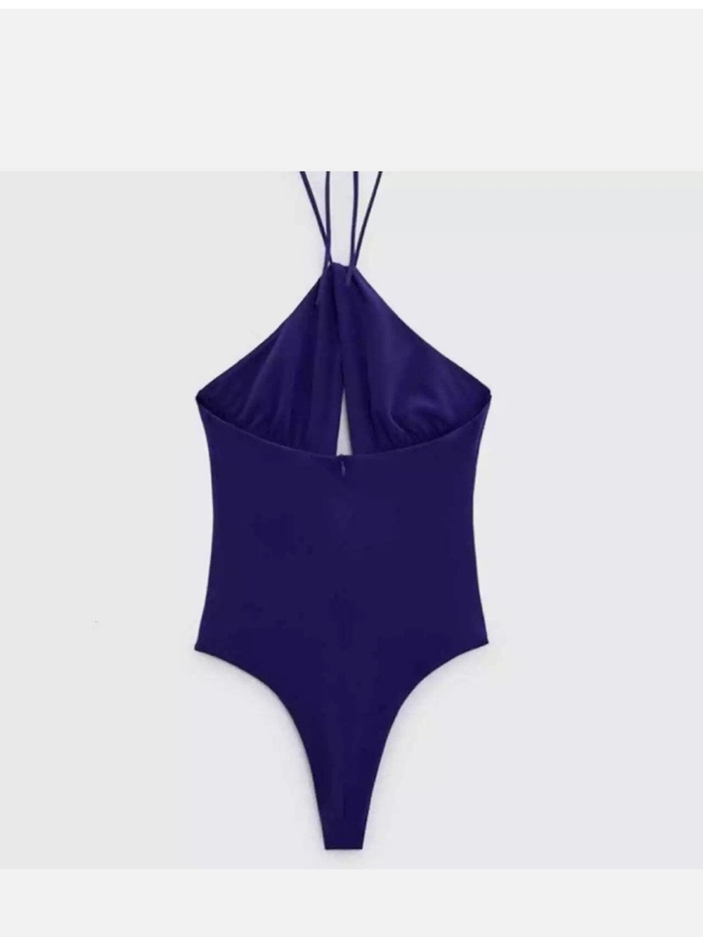 NWOT Zara Halter Halter Crossover Bodysuit Rose Rosette Electric Purple Blue M - Picture 4 of 8